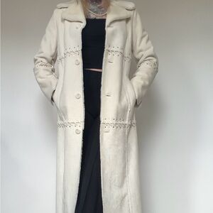 Vintage Dennis Basso Faux Fur Cream Trench Coat
